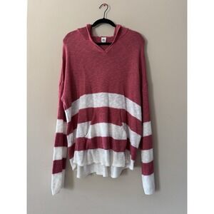 Sew In Love Knit Sweater Hoodie Size 2x Oversized Pink & White Striped EUC